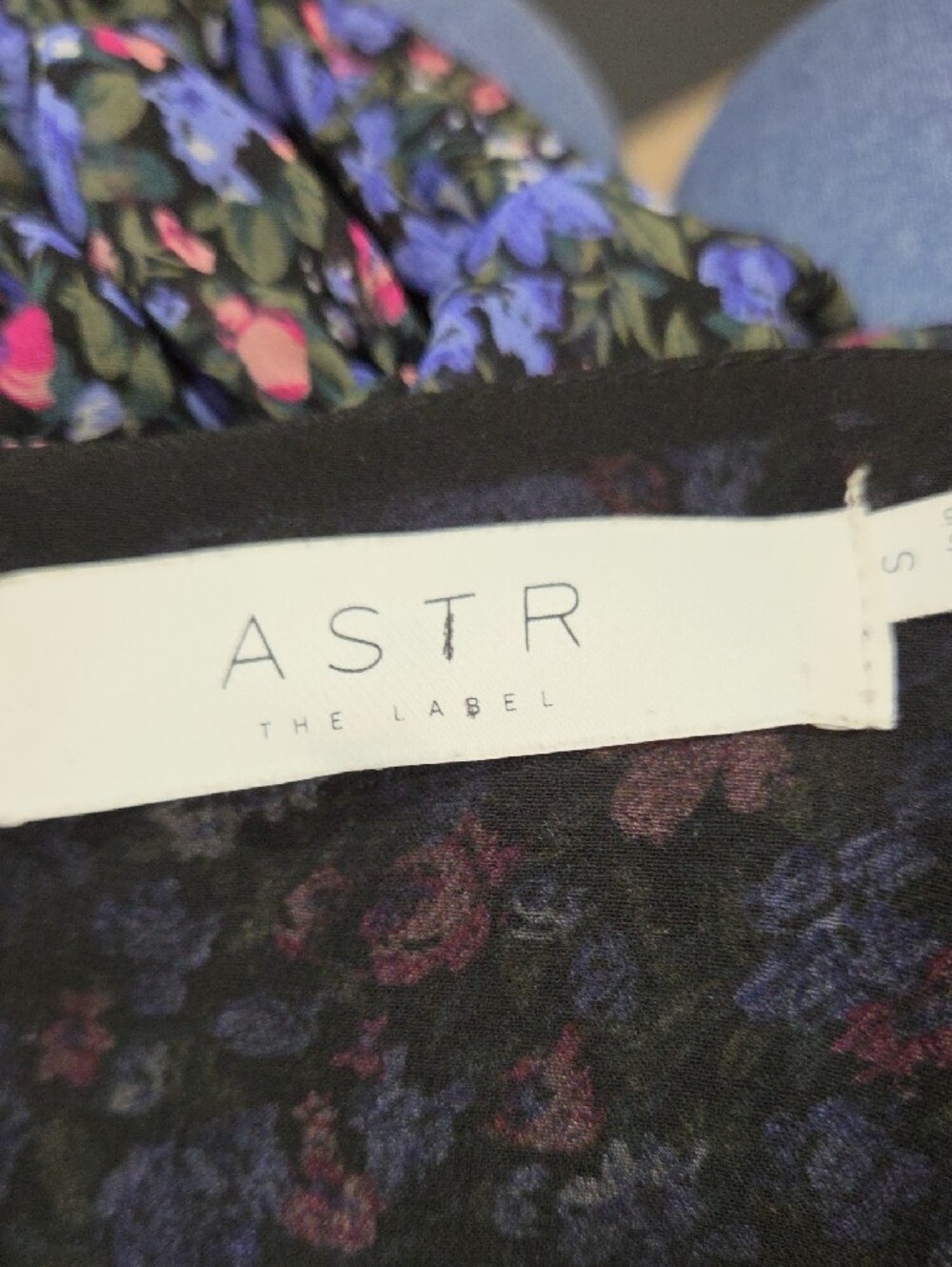 Astr Navy Floral V-Neck Ruffle Mini Dress with Pink Accents - Picture 2 of 5